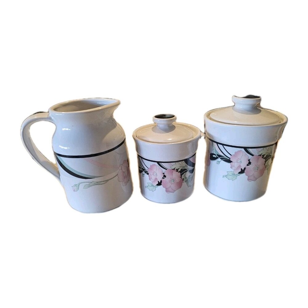 Vintage 90s Jolie by Sango Sugar Tea  Milk‎ Canisters - Pink -